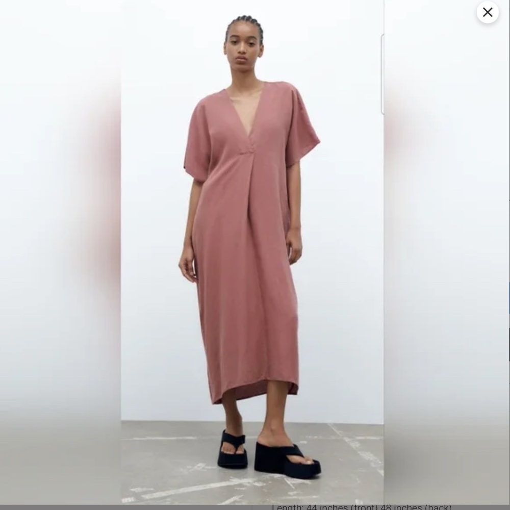 NWT Zara Short Sleeve Linen Blend Tunic Caftan Dress